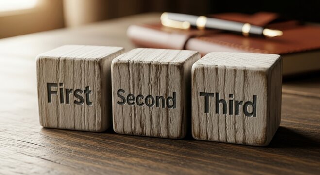 Task Priority Concept &ndash; Wooden Cubes Numbered First, Second, Third for Work Management