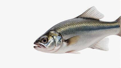 Fototapeta premium Freshwater Fish Isolated on White Background, Silver Carp Close-Up.
