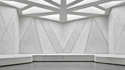 Modern white room with geometric design and copy space