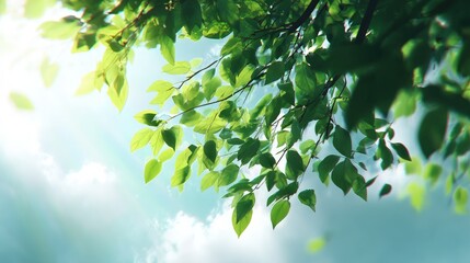 Bright Green Leaves Against A Light Blue Sky