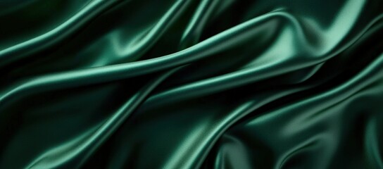 Fototapeta premium A rich green satin fabric drapes elegantly, showcasing smooth textures and soft folds that create an alluring visual appeal.