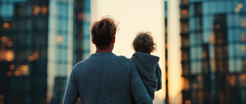 A parent and kid viewing contemporary structures