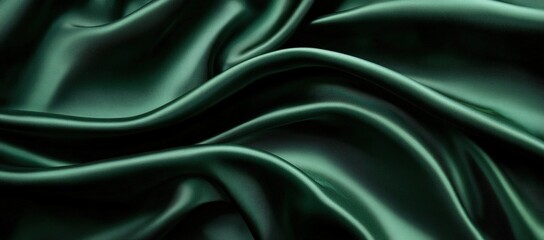 Obraz premium A close-up of luxurious green satin fabric showing intricate folds and smooth texture, creating an elegant and rich aesthetic.