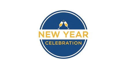 Festive New Year Celebration Logo with Champagne Flutes and Text.