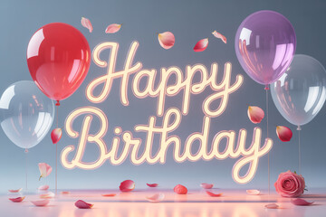 Celebrate a special milestone with this luminous Happy Birthday message, perfect for invitations, cards, or social media announcements with a touch of elegance