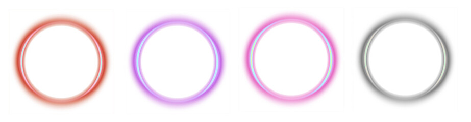 Collection of neon colorful rectangle frame glow light border rounded corners laser beam outline empty transparent background design abstract bright glow edge template effect design png