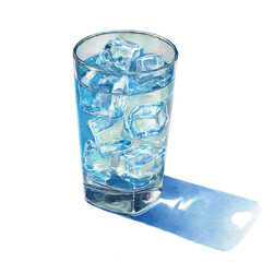 Sparkling Water illustrated in isometric watercolor style, isolated on white.