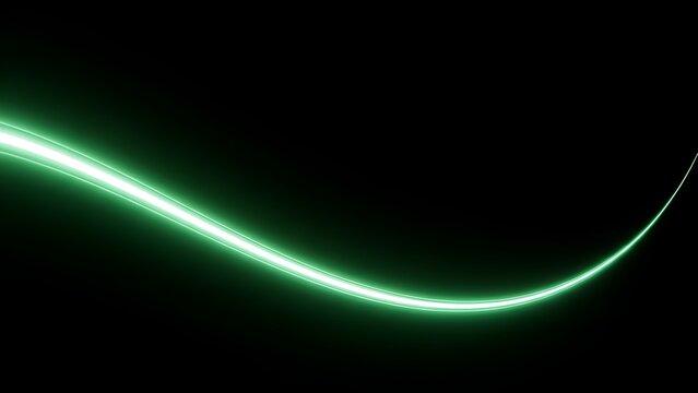 Abstract digital background with a deep black backdrop and a smooth neon-green curved glow. Soft gradient lighting, subtle film grain texture, sci-fi ambience, high-contrast illumination, futuristic.