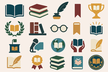 Educational and Literary Icons Collection Books, Trophies, and Awards