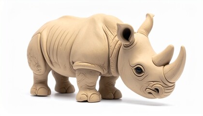 Fototapeta premium Creative clay model of a rhinoceros showcasing intricate design and detail in a neutral color