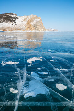 Lake Baikal in winter, the deepest and largest freshwater lake by volume in the world, located in southern Siberia, Russia
