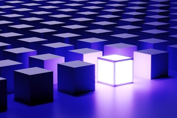 Block chain business neon concept self illumination background3 3D illustration