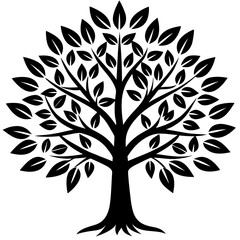 Obraz premium Simple Decorative Tree Silhouette with Leaves