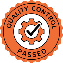 Quality control passed seal with gear and checkmark