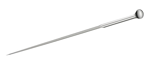 A sharp metal needle with a rounded head isolated on transparent background
