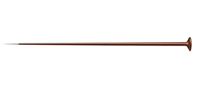 A sharp metal sewing needle with a large eye and a pointed tip isolated on transparent background
