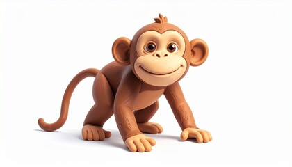 Obraz premium Cute brown monkey character crawling on hands and knees in a playful pose