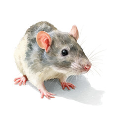 A watercolor isometric illustration of Rat, cleanly isolated on white background.