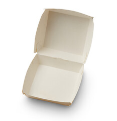 Cardboard hamburger box isolated on transparent background