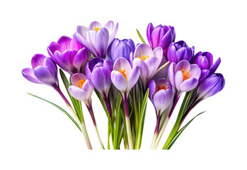 Naklejka premium A vibrant bouquet of purple and white Crocus flowers heralding the spring season
