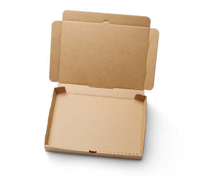 Empty cardboard pizza box isolated on transparent background