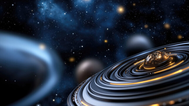 Zodiac wheel spinning on starry night sky, mystical astrology concept with horoscope and star signs, cosmic background, copy space