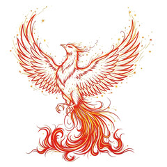 Obraz premium Fiery Phoenix Illustration Majestic Mythical Bird Rising from Ashes with Flames