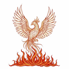 Obraz premium Vibrant Mythical Phoenix Rising from Fiery Embers - Symbol of Rebirth and Strength