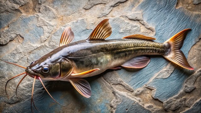 Finned catfish on stone surface