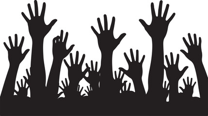Silhouetted Hands Raised in a Crowd Expressing Support