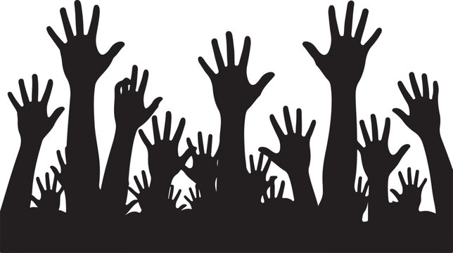 Silhouetted Hands Raised in a Crowd Expressing Support