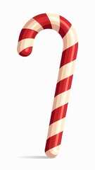Obraz premium Vibrant red and white striped candy cane on clean white background for Christmas marketing campaigns, holiday advertising, and festive digital branding with copy space for text