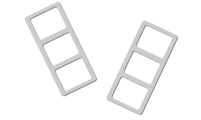 Two white geometric frames with three internal squares on transparent background
