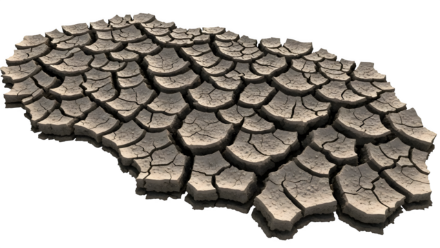 Cracked earth texture, isolated on transparent background