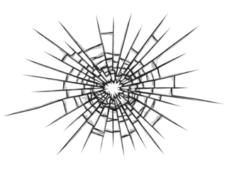 Cracked glass texture with radiating lines isolated on transparent background