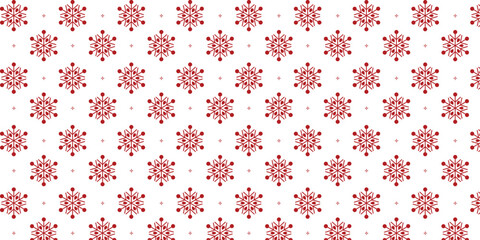 Seamless festive pattern with bold red snowflakes and tiny star accents on a clean white background, perfect for Christmas wrapping paper, textiles, gift packaging, greeting cards