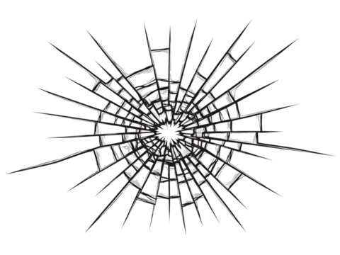 Cracked glass texture with radiating lines isolated on transparent background