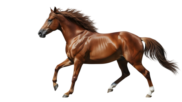 Chestnut Horse Galloping with Flowing Mane on Transparent Background
