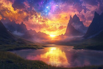 Enchanted horizon brightening mystical mountain landscape high resolution picture