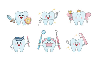 cute dental tooth mascot cartoon illustration