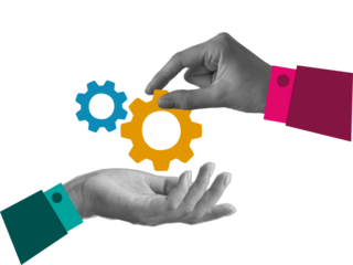 Trendy Halftone Collage Hands with cogs art collage