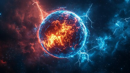 Exploding cosmic orb radiating blue electric lightning high resolution picture