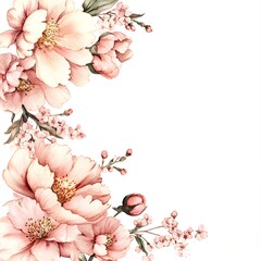 Delicate watercolor floral arrangement gracefully adorns the corner of a white background