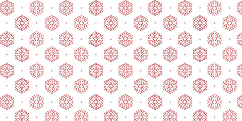 Seamless festive pattern with bold red snowflakes and tiny star accents on a clean white background, perfect for Christmas wrapping paper, textiles, gift packaging, greeting cards