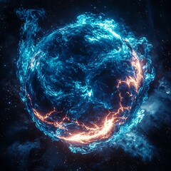 Fiery cosmic sphere glowing with electric storms high resolution picture