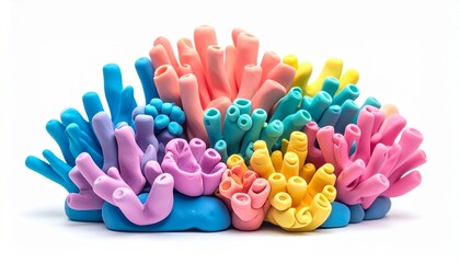 Colorful coral reef made from modeling clay showcasing vibrant marine life forms in playful arrangement