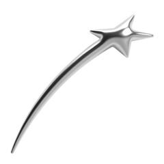 3D chrome shooting star with smooth metallic contours reflecting a futuristic Y2K aesthetic