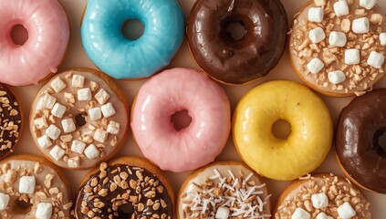 Creative composition of various donuts