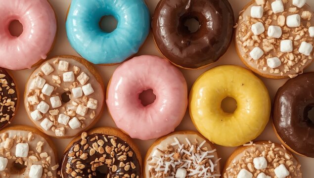Creative composition of various donuts