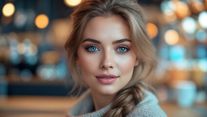 Obraz premium Woman with long blonde hair and blue eyes